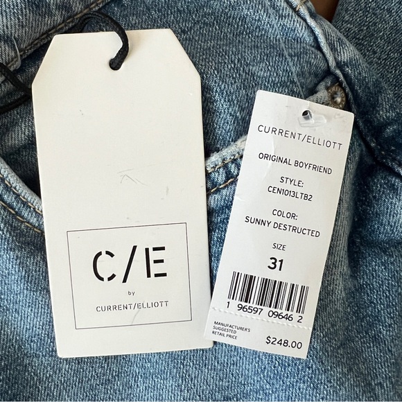 CURRENT ELLIOTT C/E Original Boyfriend Jeans Whitewashed Sunny Destructe… - Picture 7 of 9